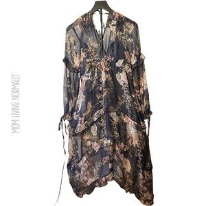 ASOS Floral Long Sleeve Dress - Black and Pink